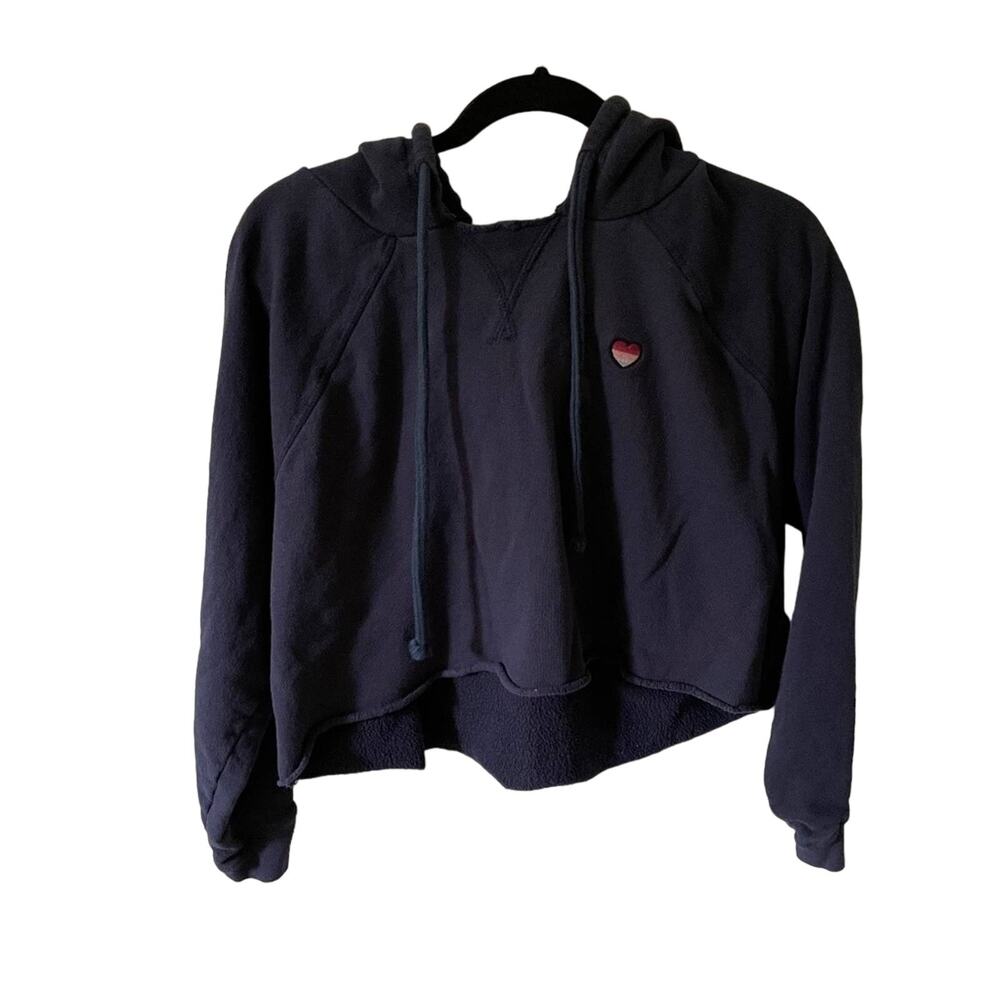 Spiritual‎ Gangster x Peloton Navy Blue Cropped Hoodie Heart Graphic Medium